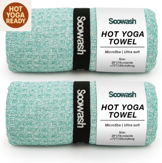 Non-Slip Waffle Hot Yoga Mat Towel – 2 Pack | Ultra-Absorbent Suede Microfiber Towels for Bikram, Pilates, Yoga – 28" x 72" (Teal)