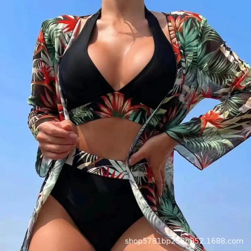 Cross-Border European &amp; American Sexy Bikini Set – 3-Piece Mesh Design (Sizes S–XL)