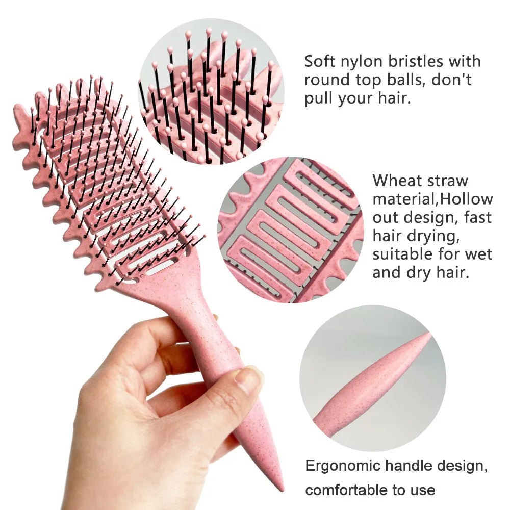 Voluminous Style Fluffy Hair Hollow Comb – Lightweight Wheat Straw Styling Brush (24.5 cm / 9.6 in)
