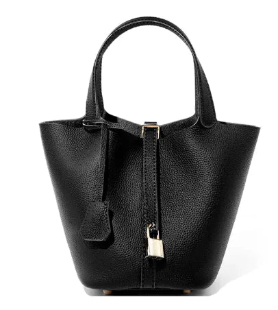 Bucket Leather Handbag – Genuine Cowhide Urban Chic Cylinder Bag