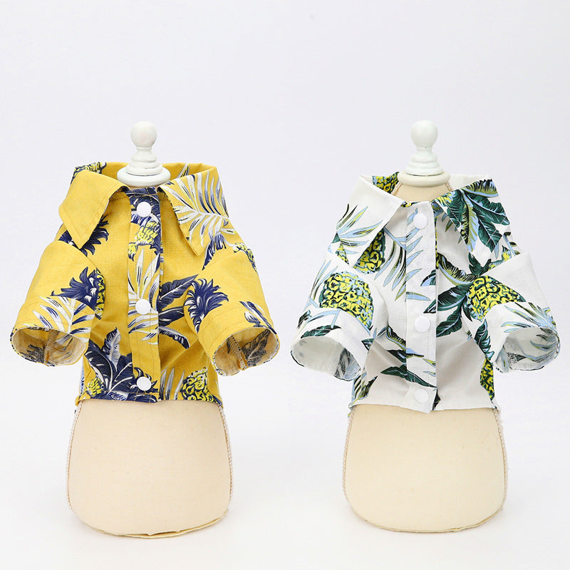 Summer Thin Pet Clothes – Lightweight Hawaiian Cotton Shirt for Dogs (Yellow & White, Sizes S–2XL)