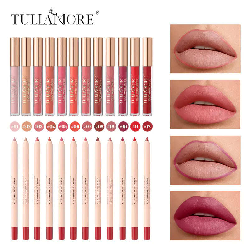 Waterproof Matte Air Lip Glaze & Lip Pencil Set