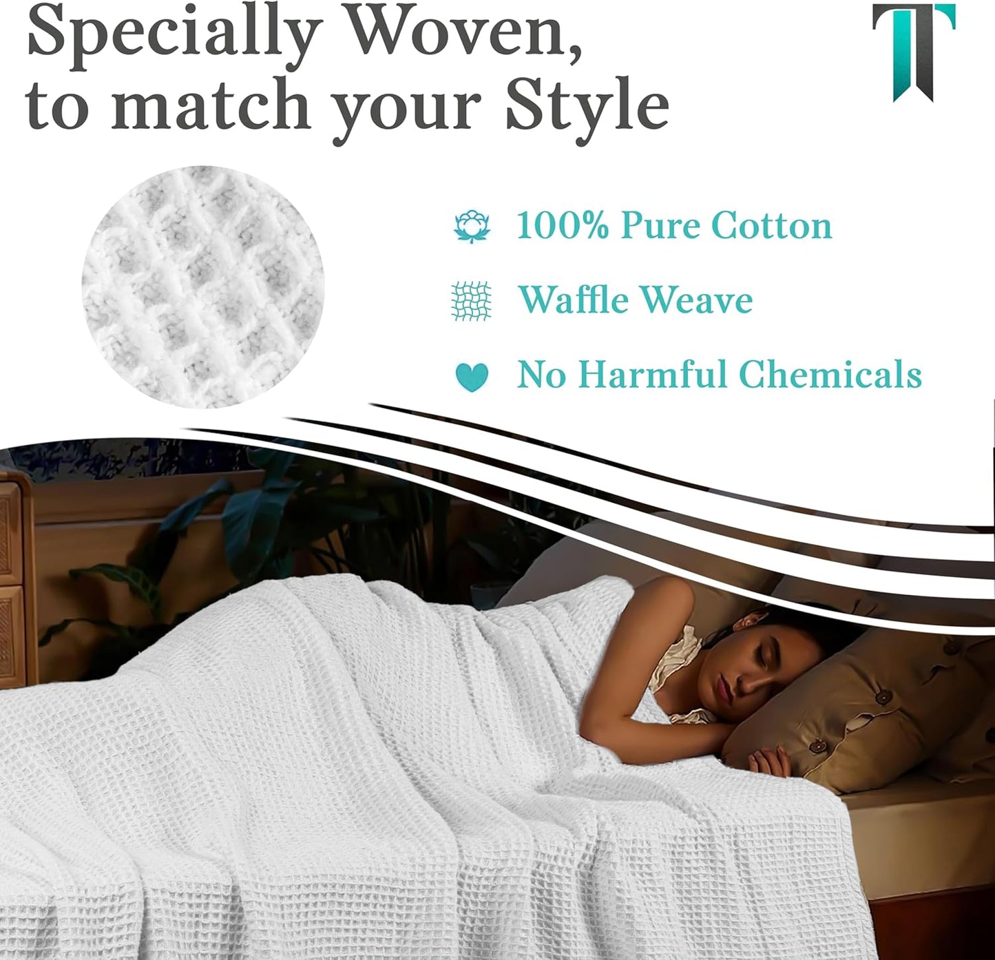 100% Cotton Waffle Weave Blanket – King Size (108"x90") – Lightweight, Breathable & Stylish Throw for Bed, Sofa, or Chair – White