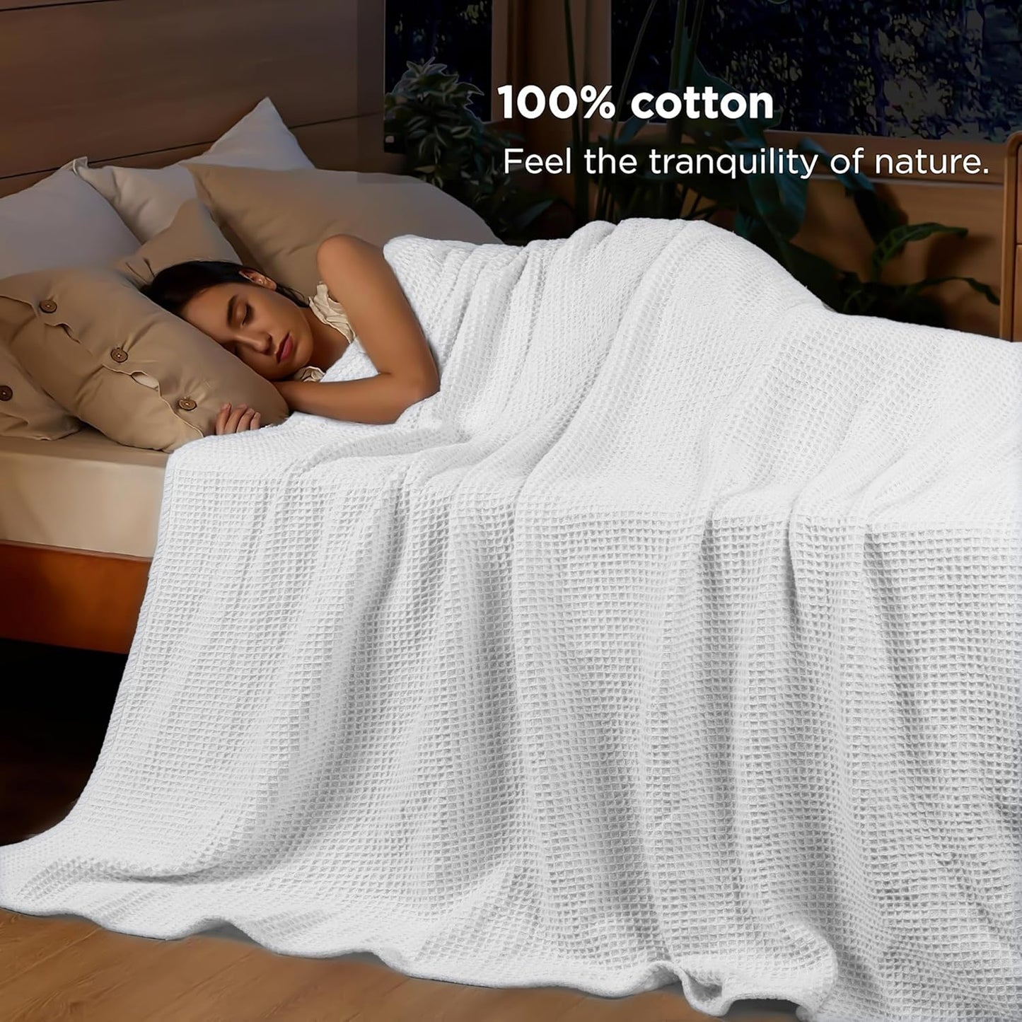 100% Cotton Waffle Weave Blanket – King Size (108"x90") – Lightweight, Breathable & Stylish Throw for Bed, Sofa, or Chair – White