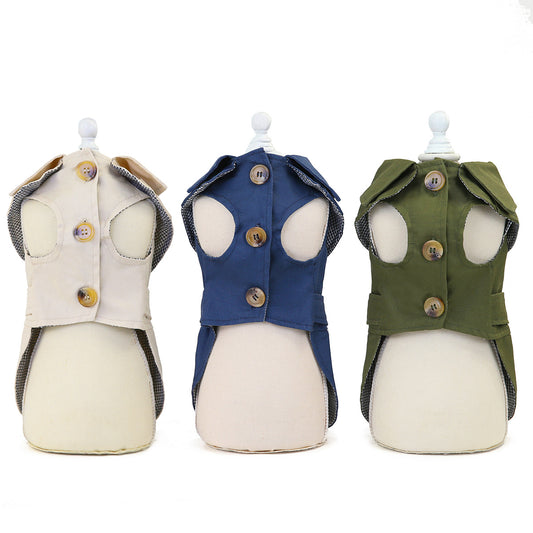 Trendy Polyester Dog Outfit – Stylish Everyday Wear in Khaki, Navy Blue, and Green (S–2XL)