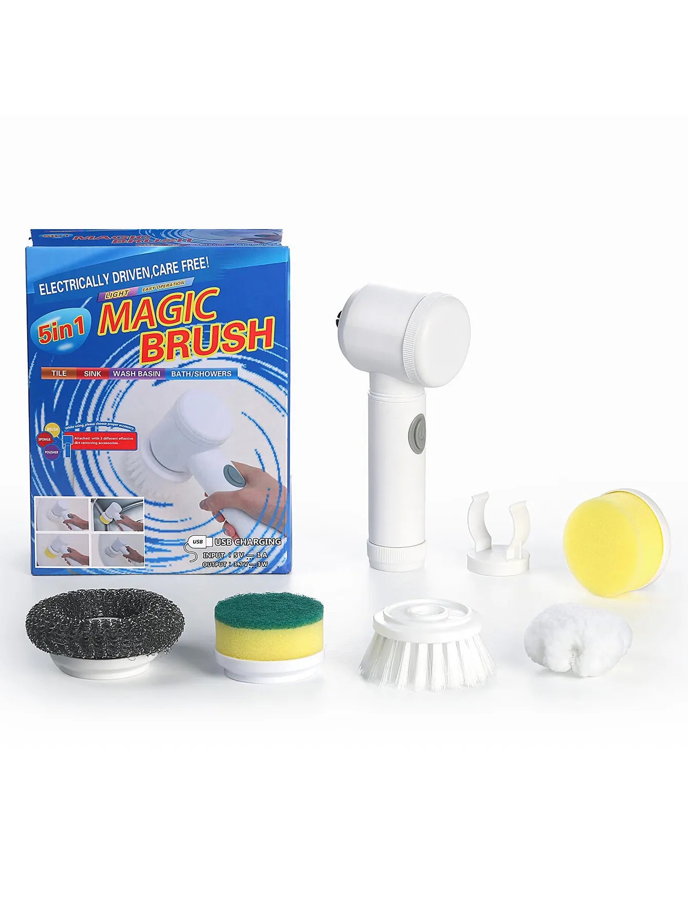 Multifunctional Electric Shoe & Household Cleaner – Rechargeable with 6 Brush Heads (USB Charging, Lightweight & Durable)