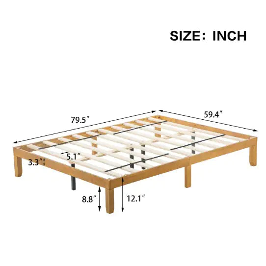 Queen Size Wood Platform Bed Frame, No Box Spring Needed, Strong Wood Slat Support, Easy Assembly