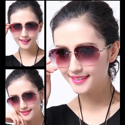 Frameless Oversized Diamond Sunglasses – Lightweight UV400 Fashion Shades for Women (4 Colors)