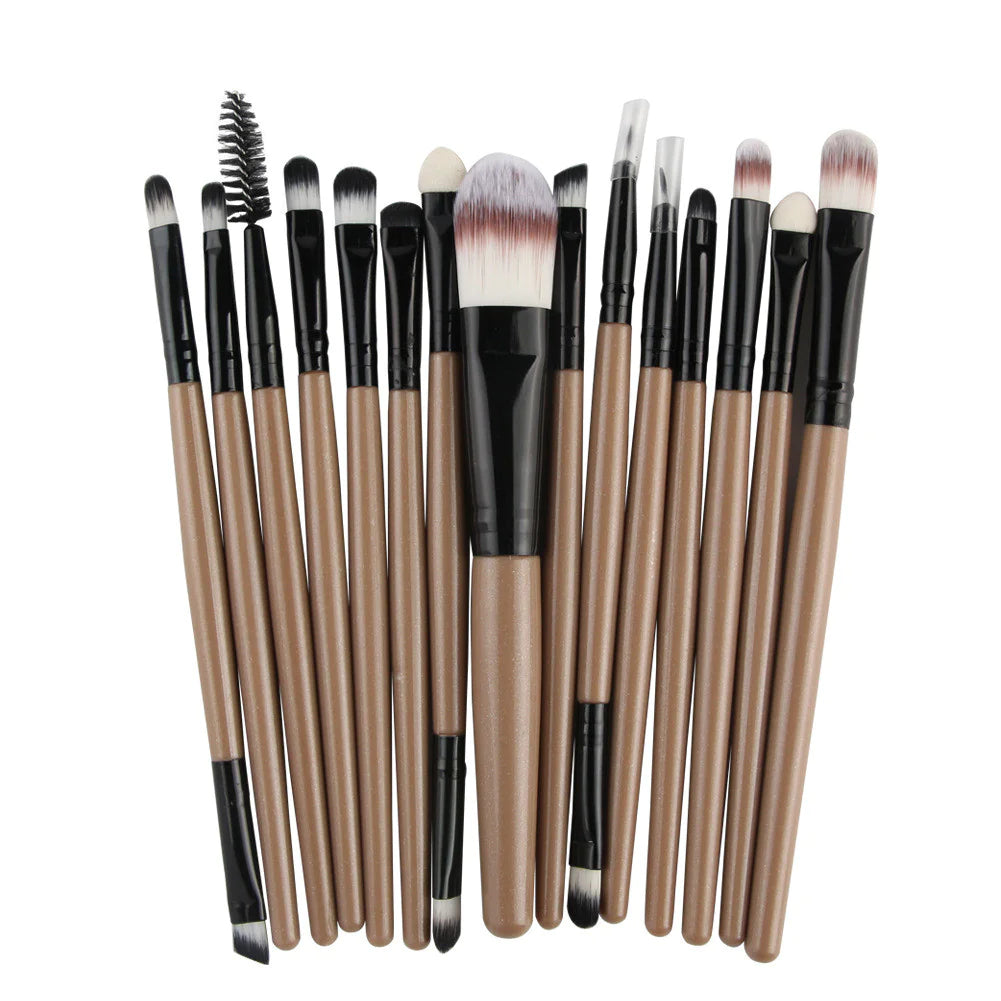 15-Piece Makeup Brush Set – Complete Professional Collection for Face, Eyes, and Brows