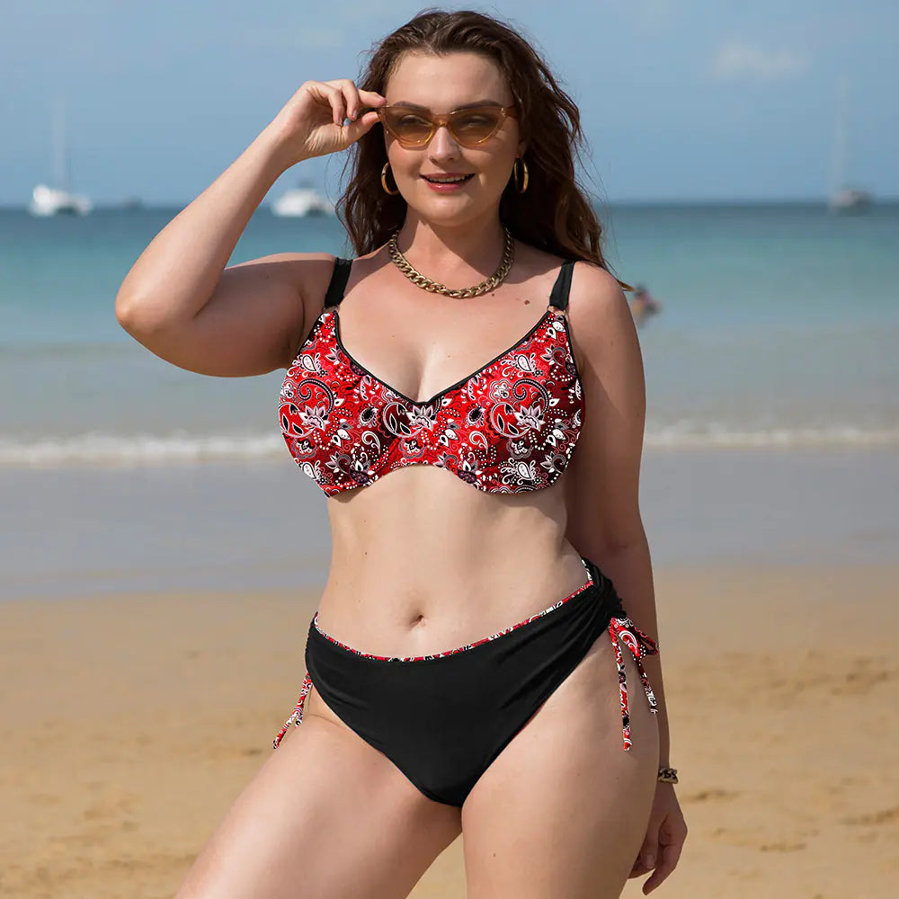 Plus-Size Floral Two-Piece Swimsuit – Elegant, Comfortable Fit in Bold Summer Prints (Sizes L–4XL)