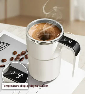 Electric Coffee Mug – USB Rechargeable Automatic Magnetic Stirring Cup with Temperature Display, 380ml Self-Stirring Mug for Coffee, Tea, Hot Chocolate – Spill-Resistant & Portable