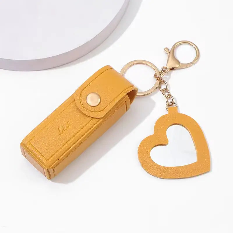 Coin Purse Keychain Lipstick Mini – PU Leather Lipstick Holder with Heart Charm & Key Ring
