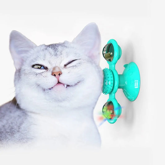 Interactive Turntable Windmill Ball Toy for Cats & Small Dogs (Spinning Windmill, Suction Base, Colorful Balls)