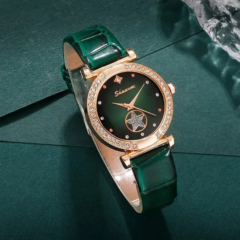 Complete Your Look with the Elegant Jewelry Green Luxury Quartz Watch Set