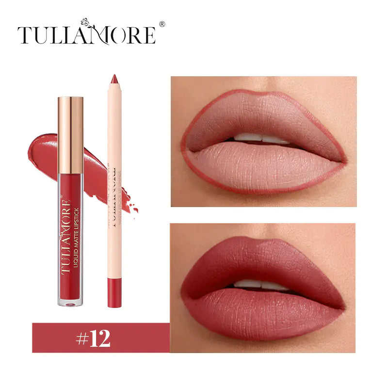 Waterproof Matte Air Lip Glaze & Lip Pencil Set