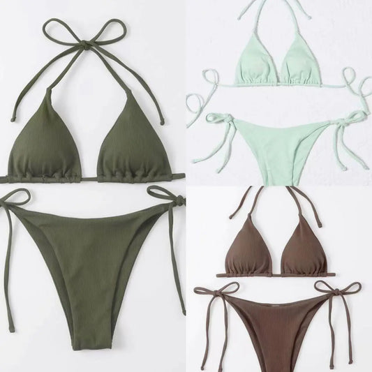 Ribbed Three-Piece Bikini Set – Lightweight, Curve-Flattering Swimwear (Sizes S–L)