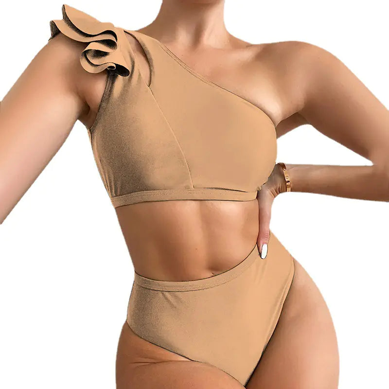 One-Shoulder Ruffled High Waist Bikini – Sexy, Sleek Swimwear in Vibrant Colors (Sizes S–L)