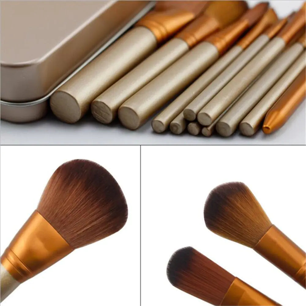 12-Piece Makeup Brush Set in Iron Box – Professional Quality, Travel-Friendly Design (Gold Finish)