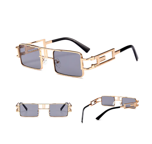 Unisex Rectangular Steampunk Sunglasses – Flat Top Square Frame in Bold Colors (Lightweight Metal Design)