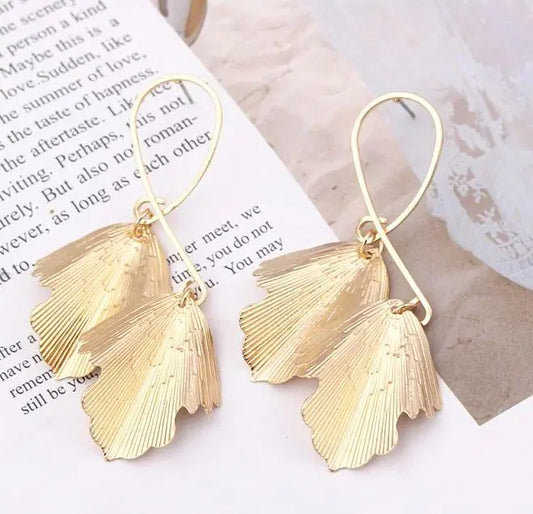 Bell Earrings – Gold-Plated Leaf Drop Earrings with Movement