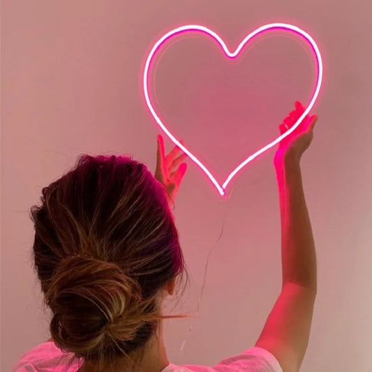 Big Heart Shape Neon Sign Wall Hanging Light - USB Powered
