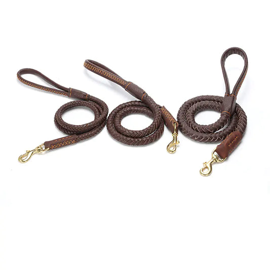 Leather Dog Leash with Optional Matching Collar – Durable Premium Leather for Medium to Large Dogs (Sizes S–XL)