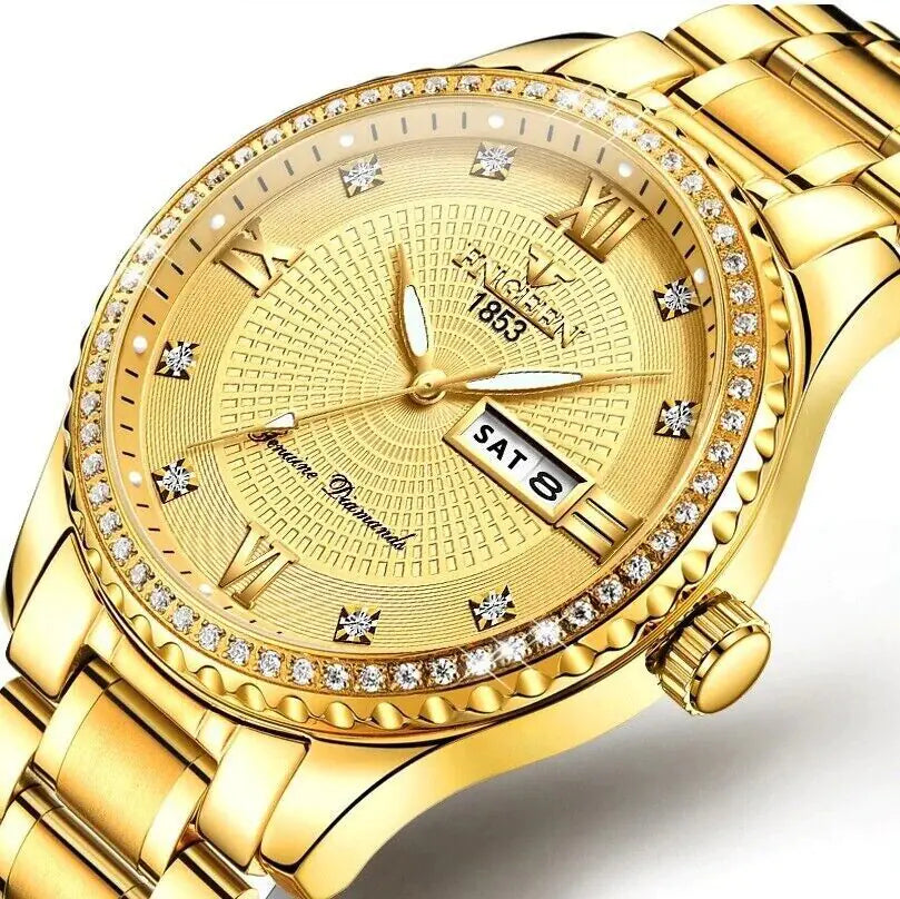 Waterproof Gold Men's Watch – Elegant Design with Luminous Dial & Scratch-Resistant Crystal