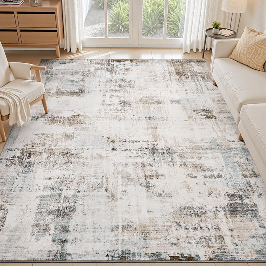 Camel 9x12 Modern Abstract Washable Area Rug – Non-Slip Large Carpet for Living Room, Bedroom, Dining Room &amp; Office