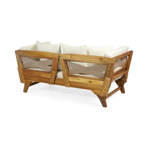 Serene Sun Bed – Teak Acacia Wood Frame with Expandable Design and Waterproof Cushions (Full Size, 65"–82" Adjustable Width)