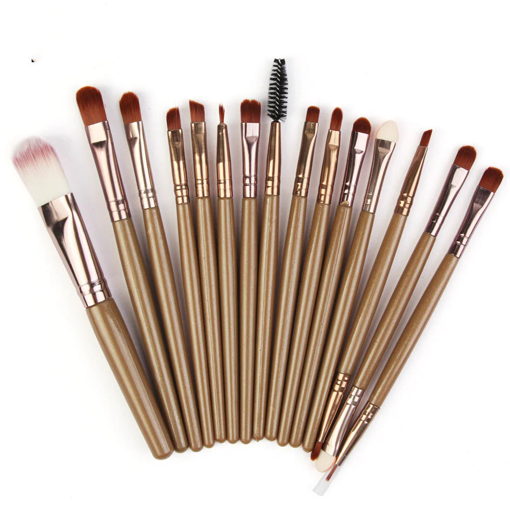 15-Piece Makeup Brush Set – Complete Professional Collection for Face, Eyes, and Brows