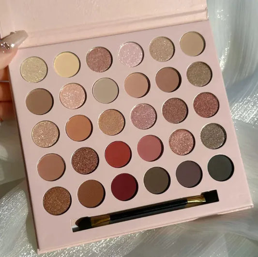 Rose Glow Eyeshadow Palette – 30 Matte, Shimmer & Natural Shades for Radiant Eyes (6.1" x 4.1" x 0.9")
