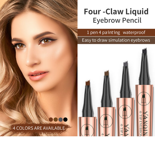 YANQINA Four-Claw Liquid Eyebrow Pencil – Waterproof, Sweat-Proof, Long-Lasting 24H Wear