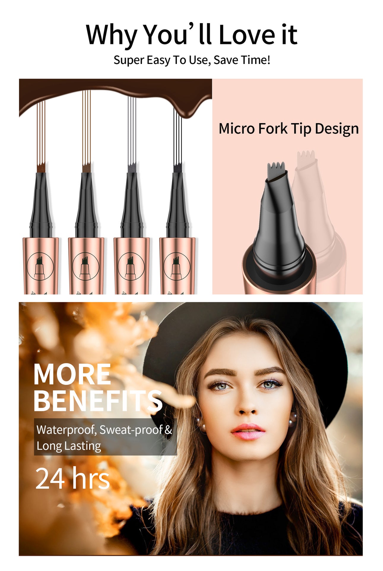 YANQINA Four-Claw Liquid Eyebrow Pencil – Waterproof, Sweat-Proof, Long-Lasting 24H Wear