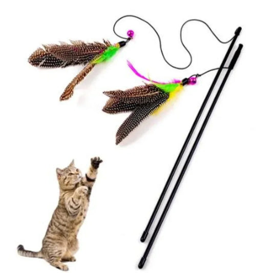 Funny Kitten Cat Teaser Interactive Toy Rod (With Bell and Feather, Durable & Non-Toxic)