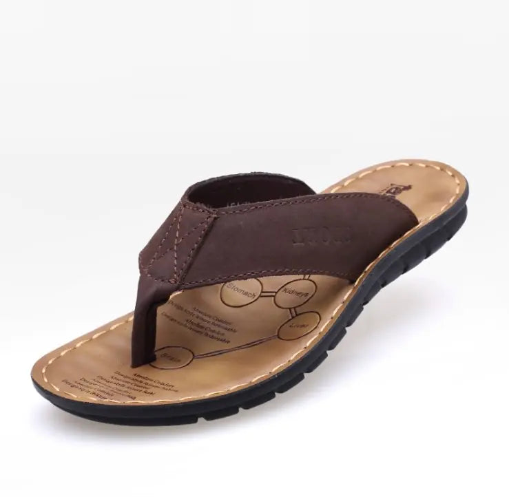 Men’s Cowhide Leather Flip-Flops – Durable Comfort for Driving and Everyday Wear