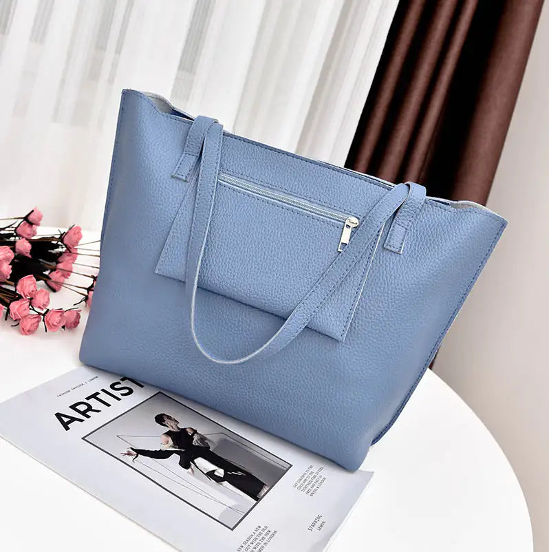 4-in-1 Handbag Set – Glamorous Vegan Leather Tote, Crossbody, Wristlet, and Cardholder