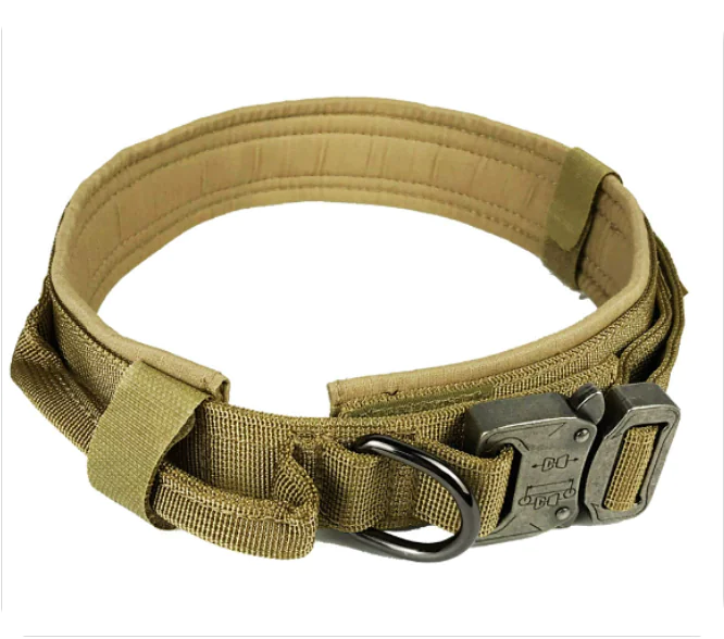 Tactical telescopic dog leash and collar set for training and outdoor walks. Adjustable length, durable build. Sizes M–XL for dogs 28–90 lbs.