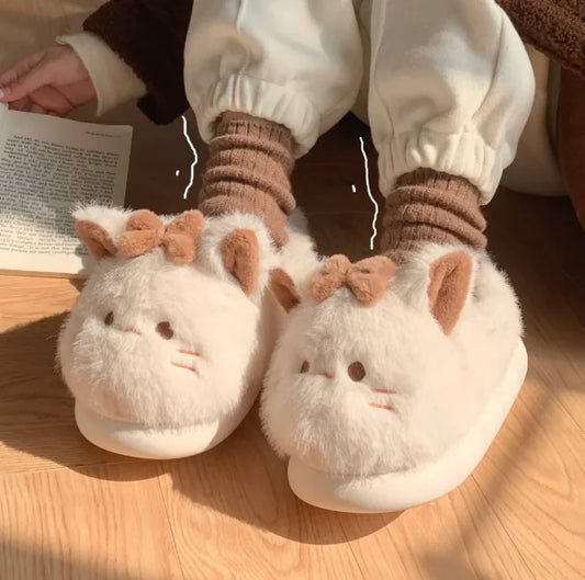 Cartoon Cat Cotton Slippers – Cozy Indoor Suede Slippers for Cat Lovers