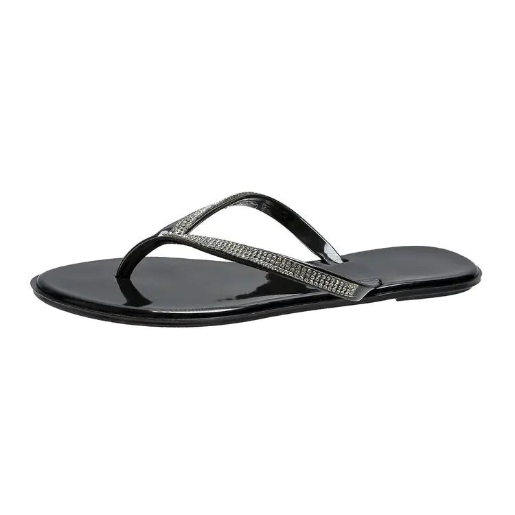 Rhinestone Ladies Flip Flops – Elegant Beach Sandals in Black, Transparent, and Pink