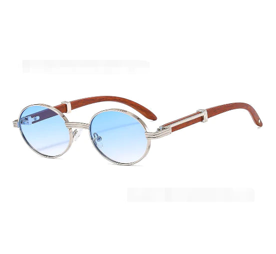 Men’s Round Frame Sunglasses – Metal + Wood Fusion with UV400 Protection (Model 6101, 28g)