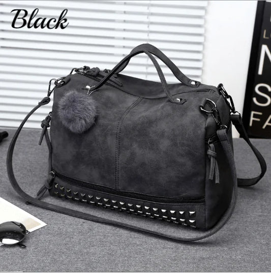 Bottom Studded Nubuck Shoulder Bag