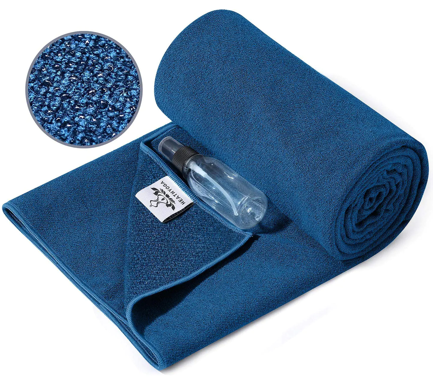 Hot Yoga Towel Non Slip with Silicone Grip &amp; Spray Bottle – Blue (72"x26")