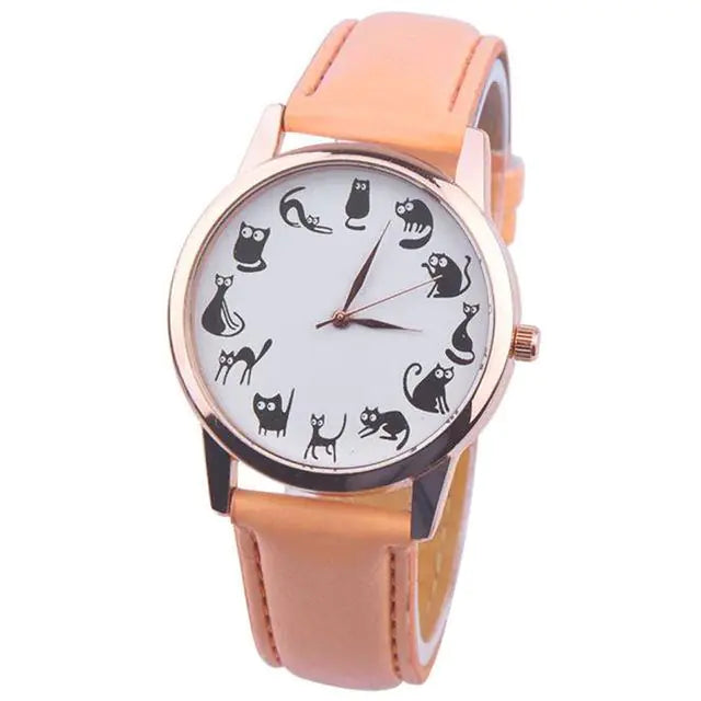 Cat Lover Women’s Watch – Elegant Leather Quartz Timepiece for Feline Fans
