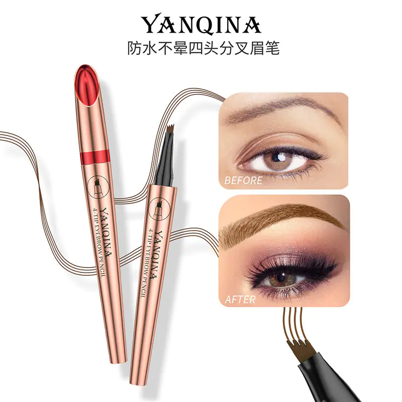 YANQINA Four-Claw Liquid Eyebrow Pencil – Waterproof, Sweat-Proof, Long-Lasting 24H Wear