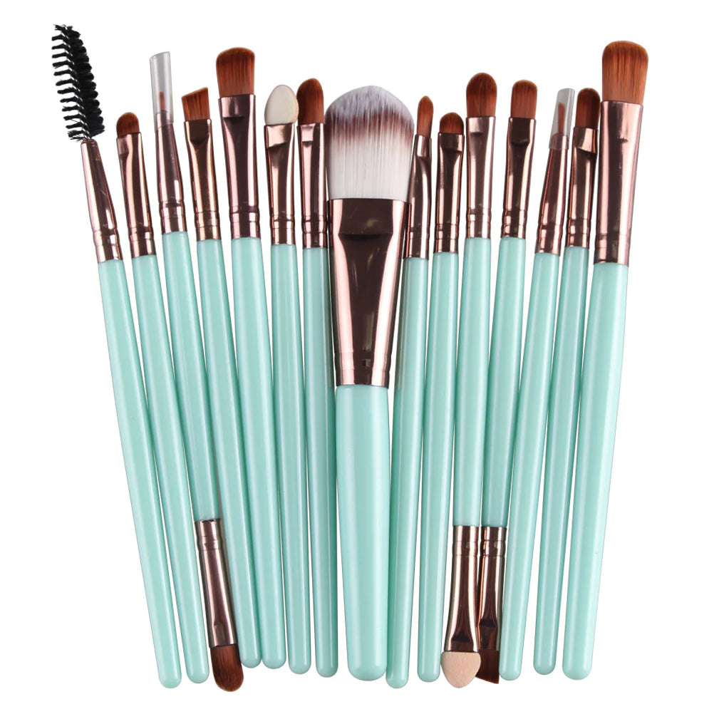 15-Piece Makeup Brush Set – Complete Professional Collection for Face, Eyes, and Brows