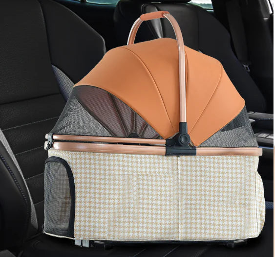 Medium Pet Stroller – Foldable, Shock-Absorbing Dog & Cat Carrier with Storage Basket (Up to 40 lbs)