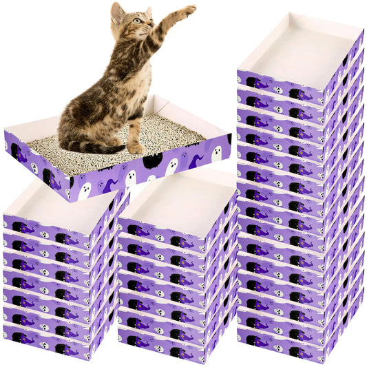 30 Pack Disposable Cat Litter Box – Foldable, Durable, Waterproof (13.6 x 9.7 x 1.9 in)
