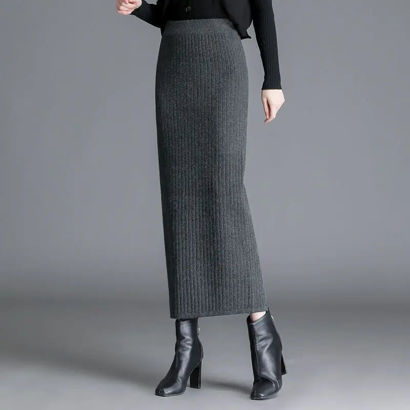 Knitted Mid-Length Skirt (Cotton Comfort, Optional Slit, M–2XL)