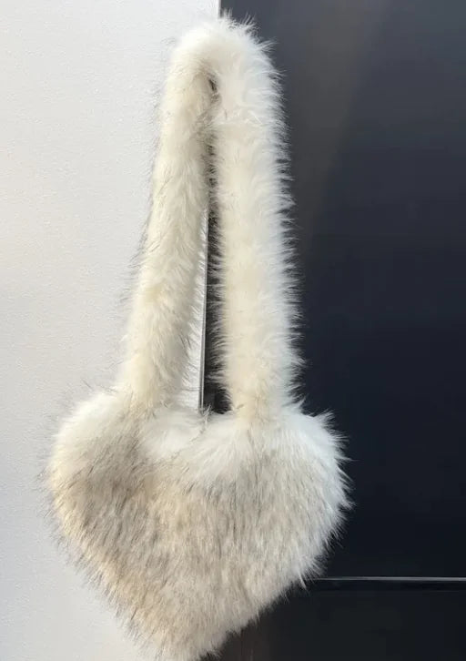 Women Heart Shape Faux Fur Fleece Shoulder Bag