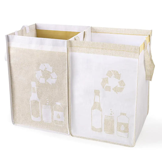 Recycle Waste Bin Bags – Waterproof Kitchen & Home Trash Organizer (Set of 2, Cream & White)